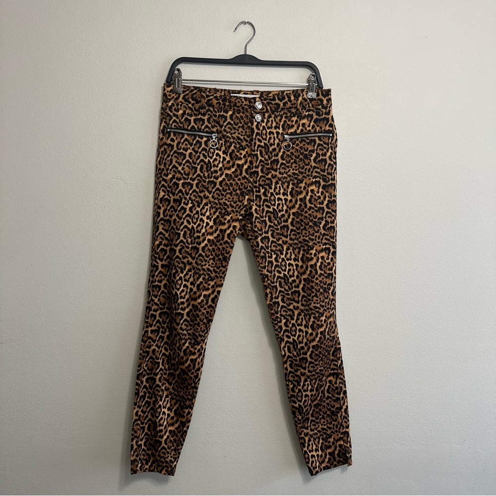 Zara Leopard Print Skinny Pants With Zippers
